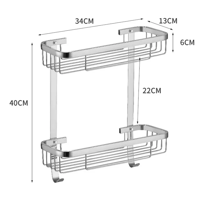 304 Stainless Steel A13 Double Layer Corner Shelf - Square Basket With Hook