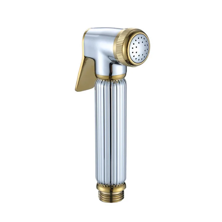 Striped Handheld Shattaf Bidet Sprayer Head with Four Gold Accents