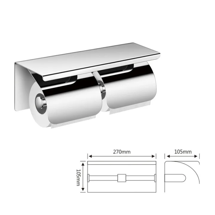 Dual Toilet Paper Holder with Shelf with Drilling / Self Adhesive Tape