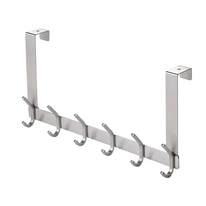304 Stainless Steel Nail-Free Behind Door Hook with 6 Hooks
