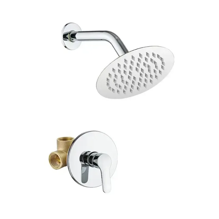 Wall-Mounted Round Rain Shower Head 200mm with Shower Arm & Concealed Valve