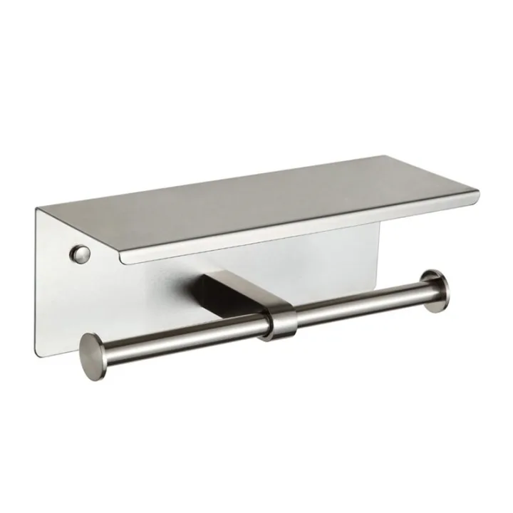 Dual Toilet Paper Holder with Shelf with Drilling / Self Adhesive Tape