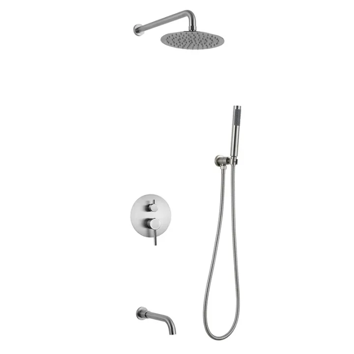 Round Concealed Shower Set with Top Shower and Handheld Shower and Spout