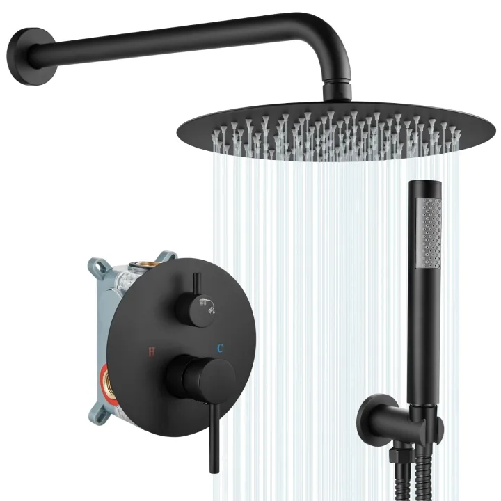 Round Concealed Shower Set with Top Shower and Handheld Shower