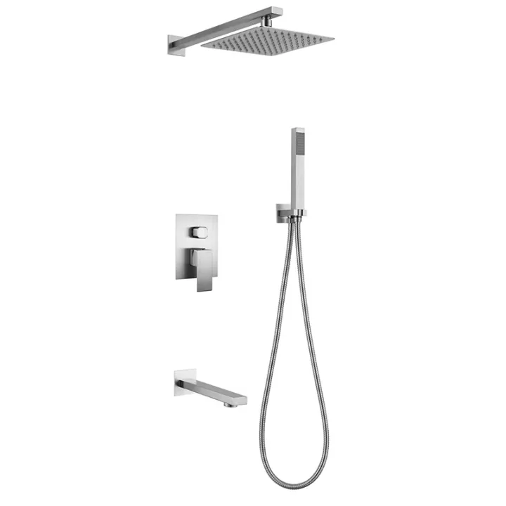 Square Concealed Shower Set with Top Shower and Handheld Shower and Spout
