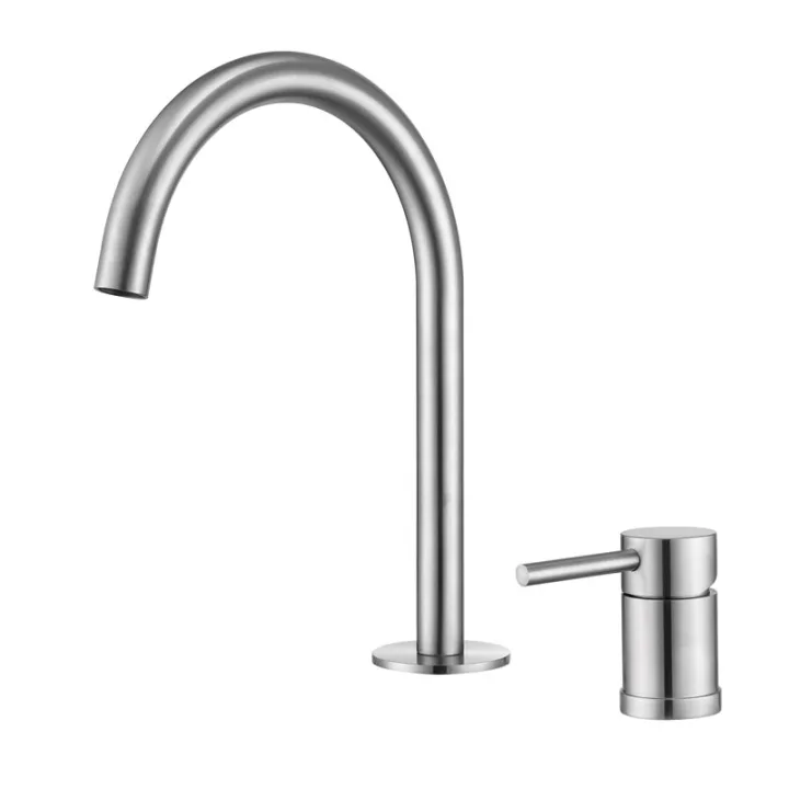 Round Deck-Mounted Two-Hole High-Arc Basin Mixer