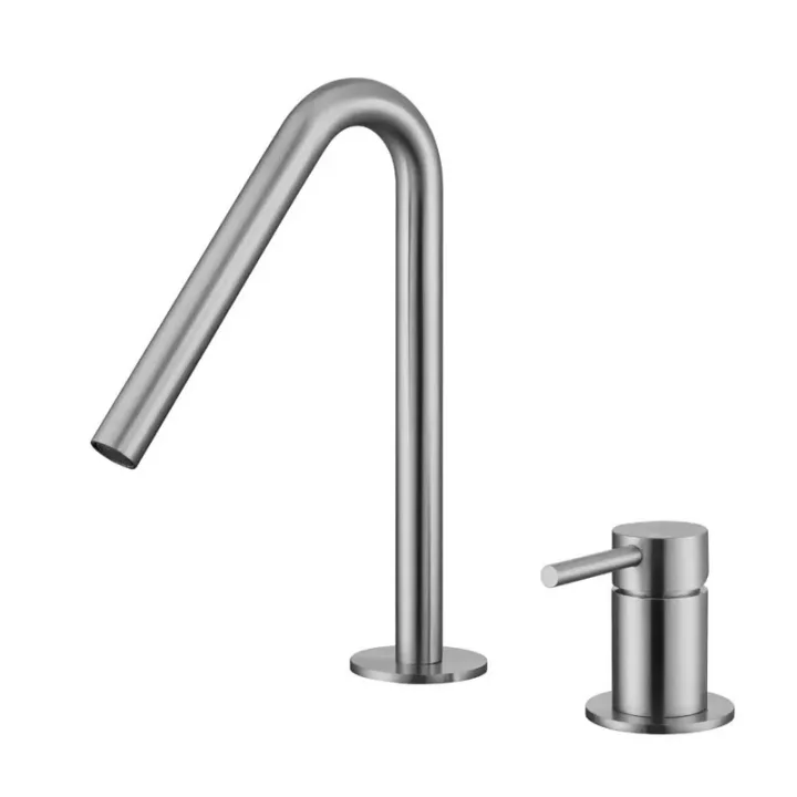Round Deck-Mounted Two-Hole Angled Square Spout Basin Mixer