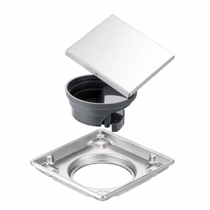 Reversible Hidden Square Floor Drain with Tileable Cover 15*15cm