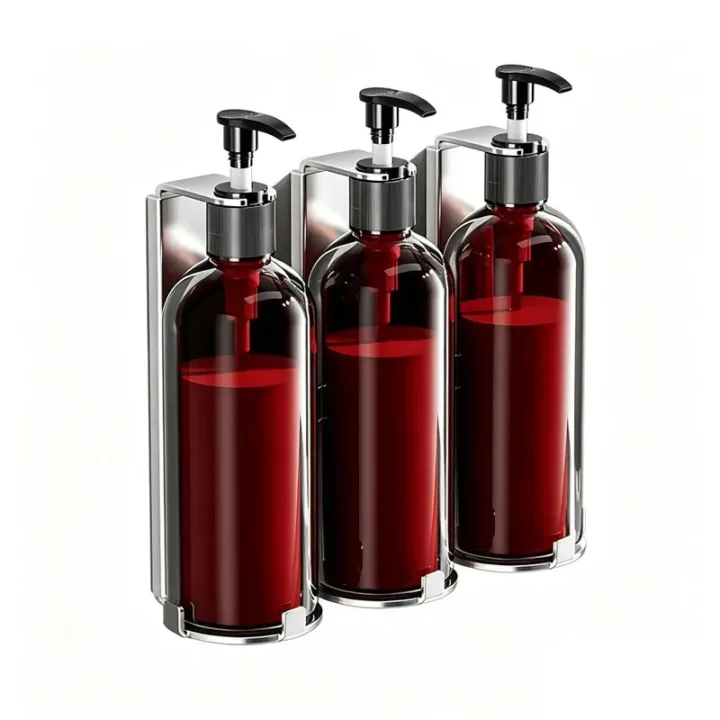 Triple Lockable Shower Dispenser Set, 300ml Refillable Shampoo and Body Wash Bottles with Anti-Theft Wall Bracket