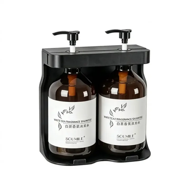 Double Lockable Shower Dispenser Set, 300ml Refillable Shampoo and Body Wash Bottles with Anti-Theft Wall Bracket