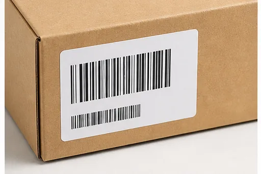 Barcode product label applied to a neutral kraft box