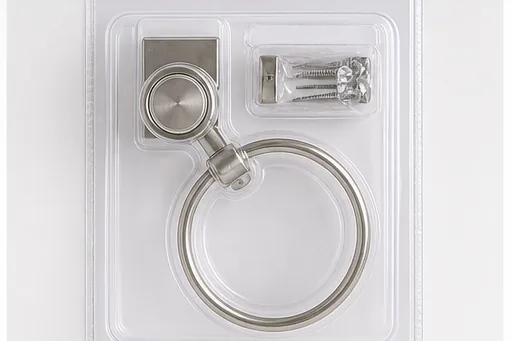 Blister-packed bathroom hardware inspected before carton close