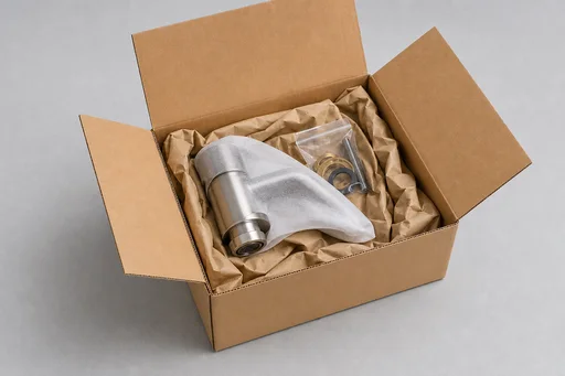 Prepared shipment carton with cushioned bathroom hardware ready for handover