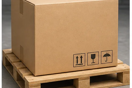 Master cartons with shipping marks prepared on a wooden pallet
