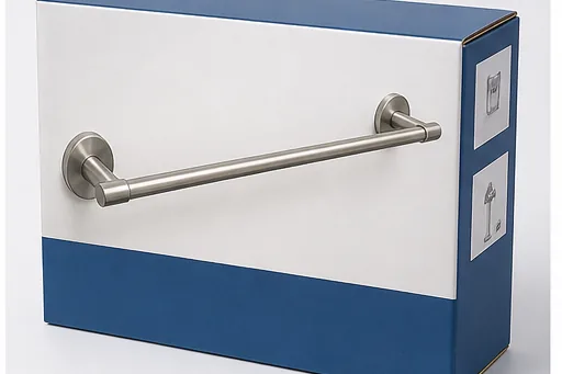 Unbranded printed retail box for a brushed steel bathroom accessory
